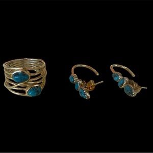 Gold plated Sterling Silver and Genuine Turquoise Jewelry Set